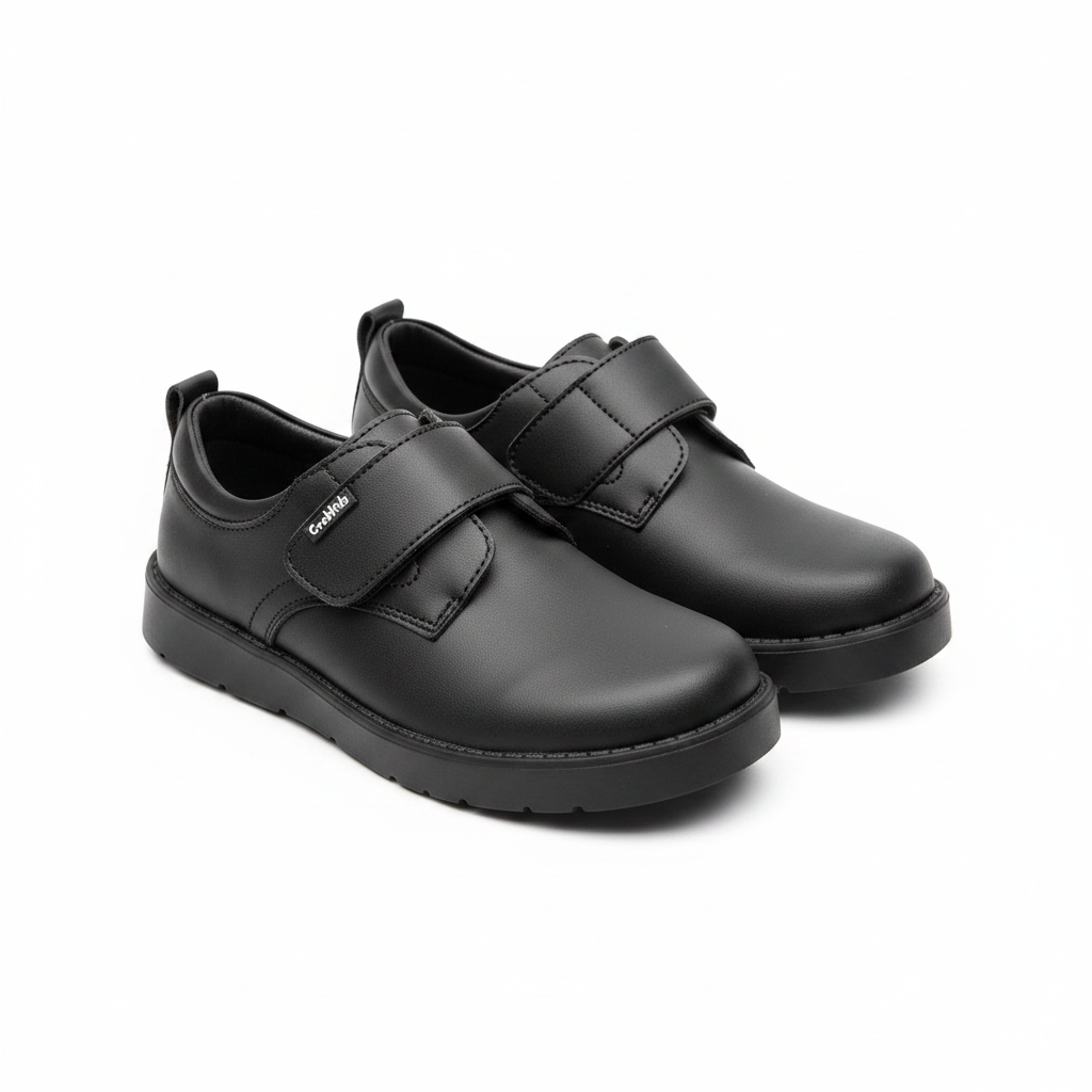 Crabkids Boys Black Velcro Strap School Shoes