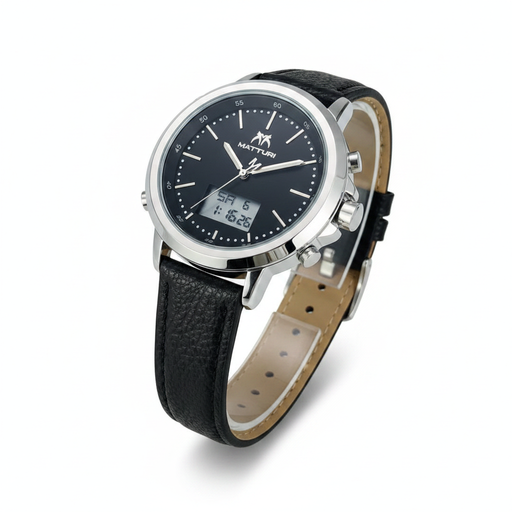 Matturi Analog-Digital Watch – Black Leather Strap