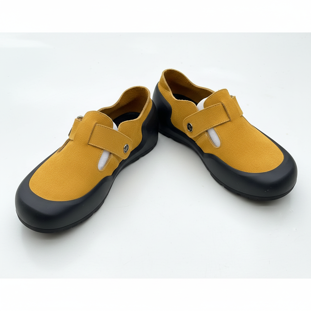 Mustard Yellow Suede Buckle Strap Clog Mule Shoes