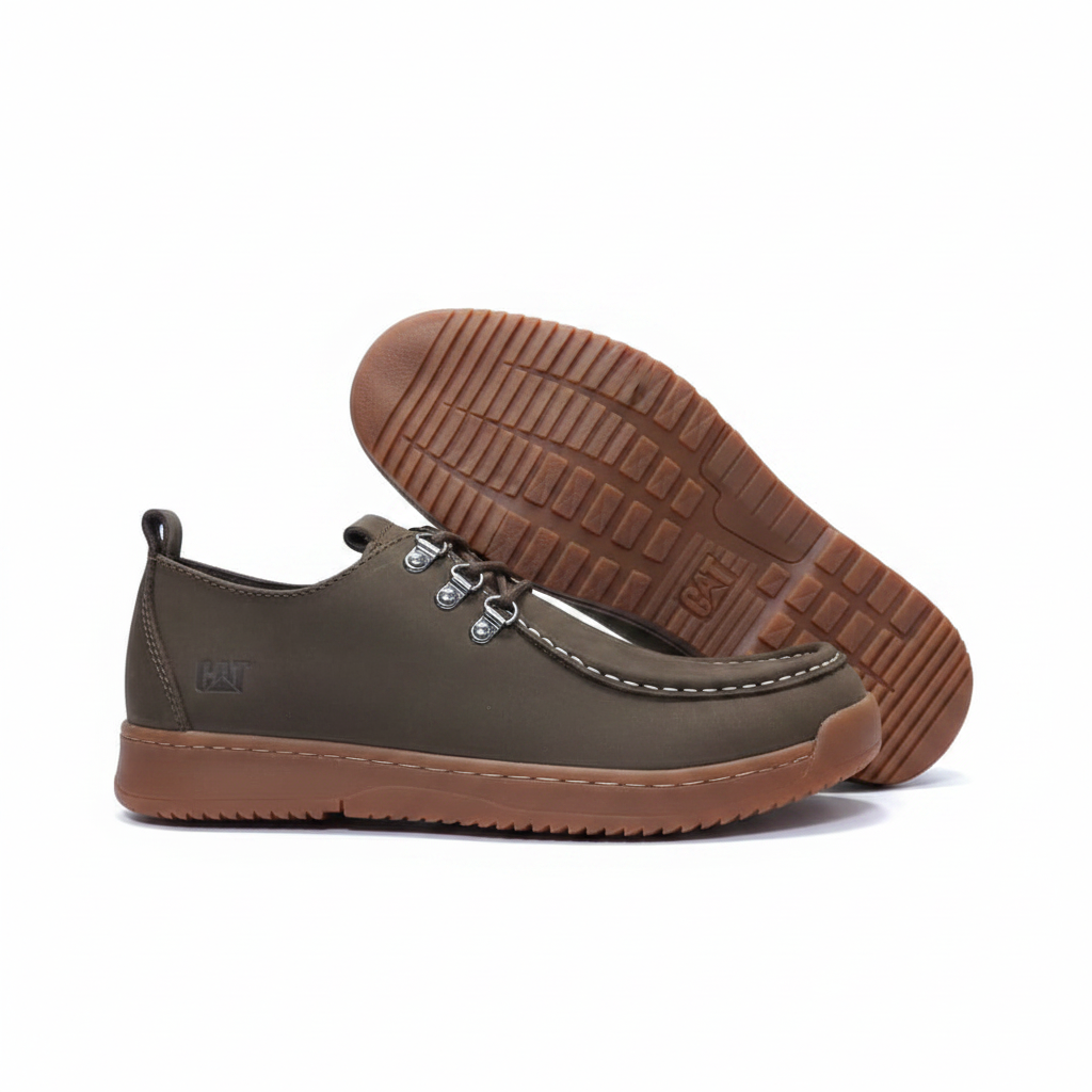 Men's Dark Olive Brown Nubuck Leather Moc-Toe Casual Shoe