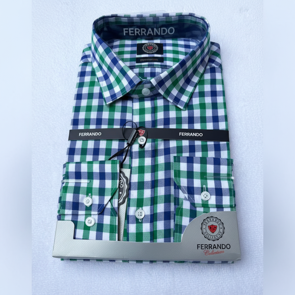 Ferrando Collection Green & Blue Gingham Check Long Sleeve Shirt
