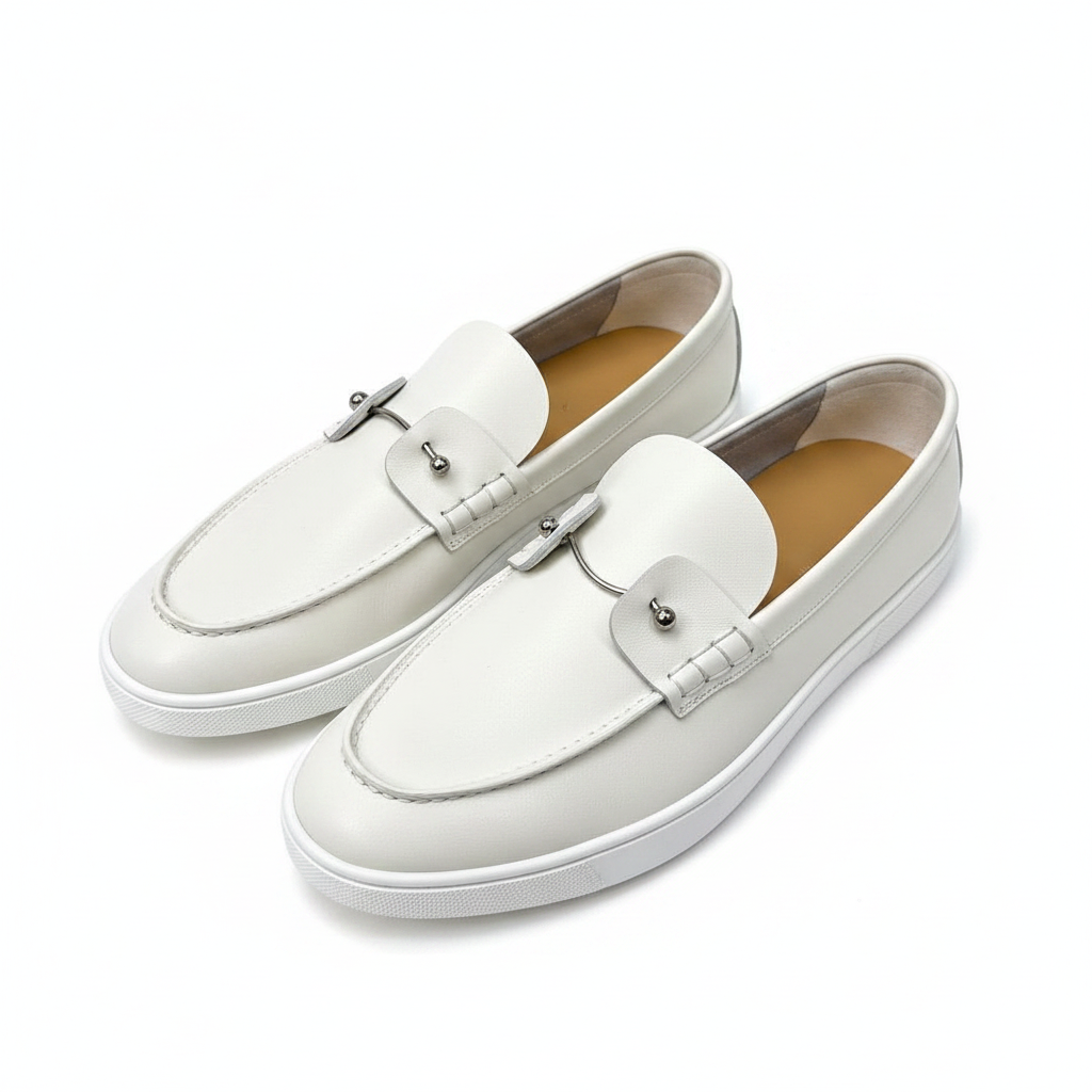 Loro Piana White Leather Slip-On Loafer