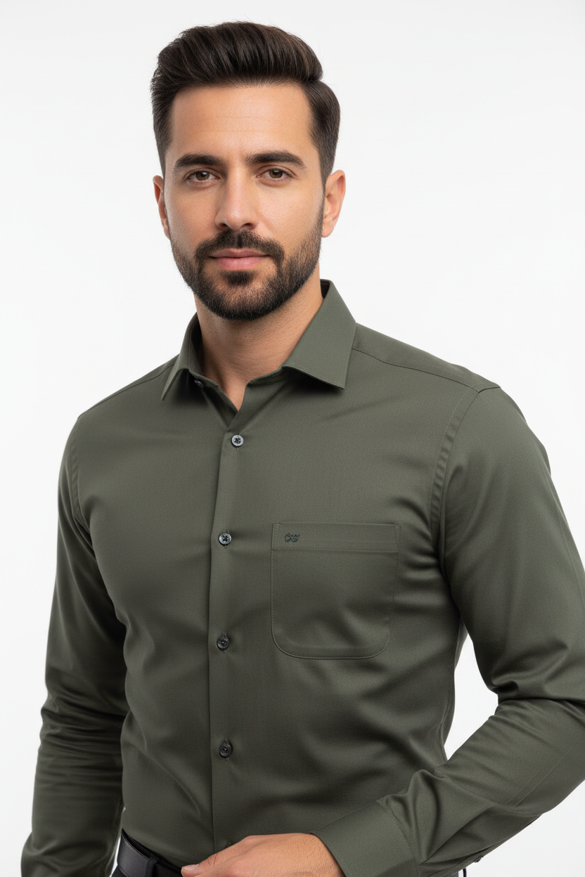 Men's Dark Olive Green Formal Dress Shirt – Brezzo