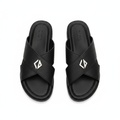 Dior Black Grained Leather Crossband Slide Sandals