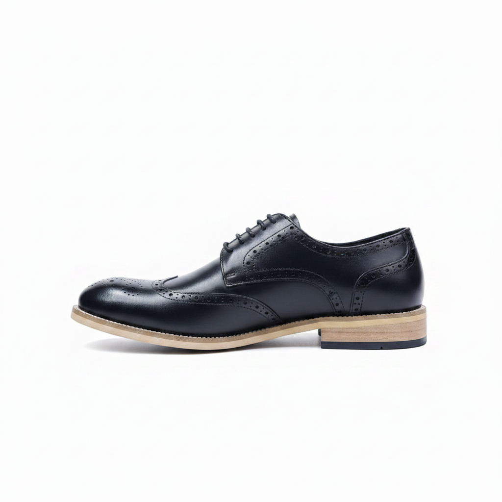 Men's Black Wingtip Brogue Derby Shoe