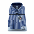 Ferrando Collection Navy Blue Striped Long Sleeve Dress Shirt