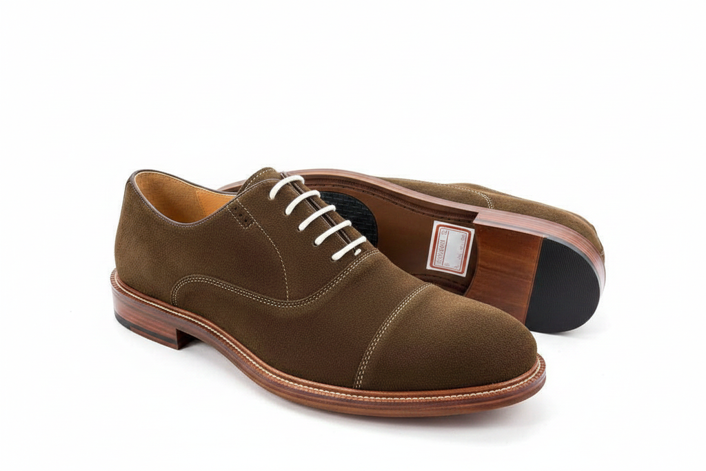 Olive Brown Suede Cap-Toe Oxford Dress Shoes