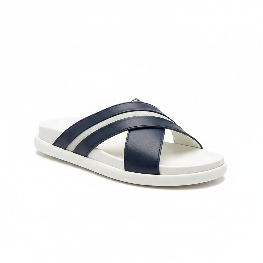 Bally Navy Cross-Strap Slide Sandal