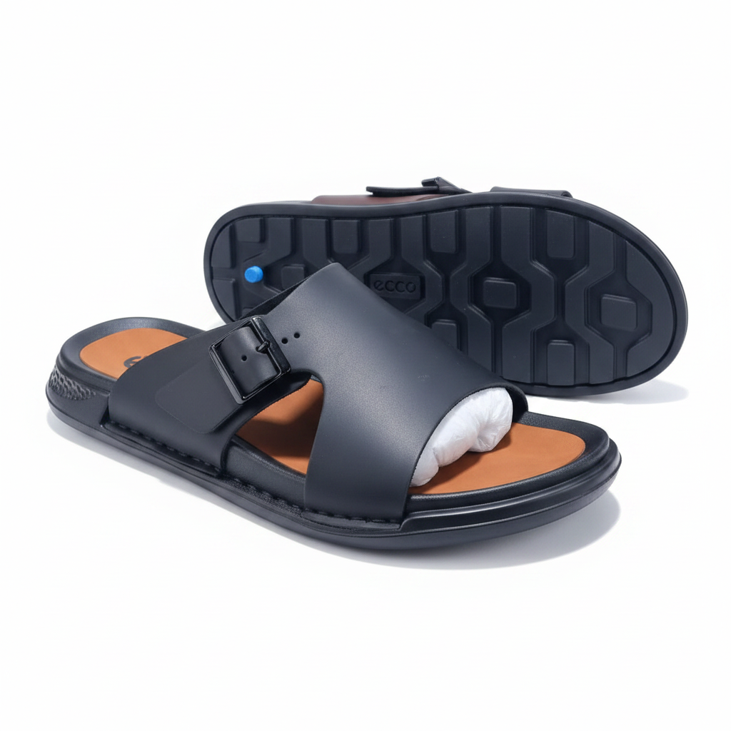 Ecco Men's Cross-Strap Buckle Leather Slide Sandals