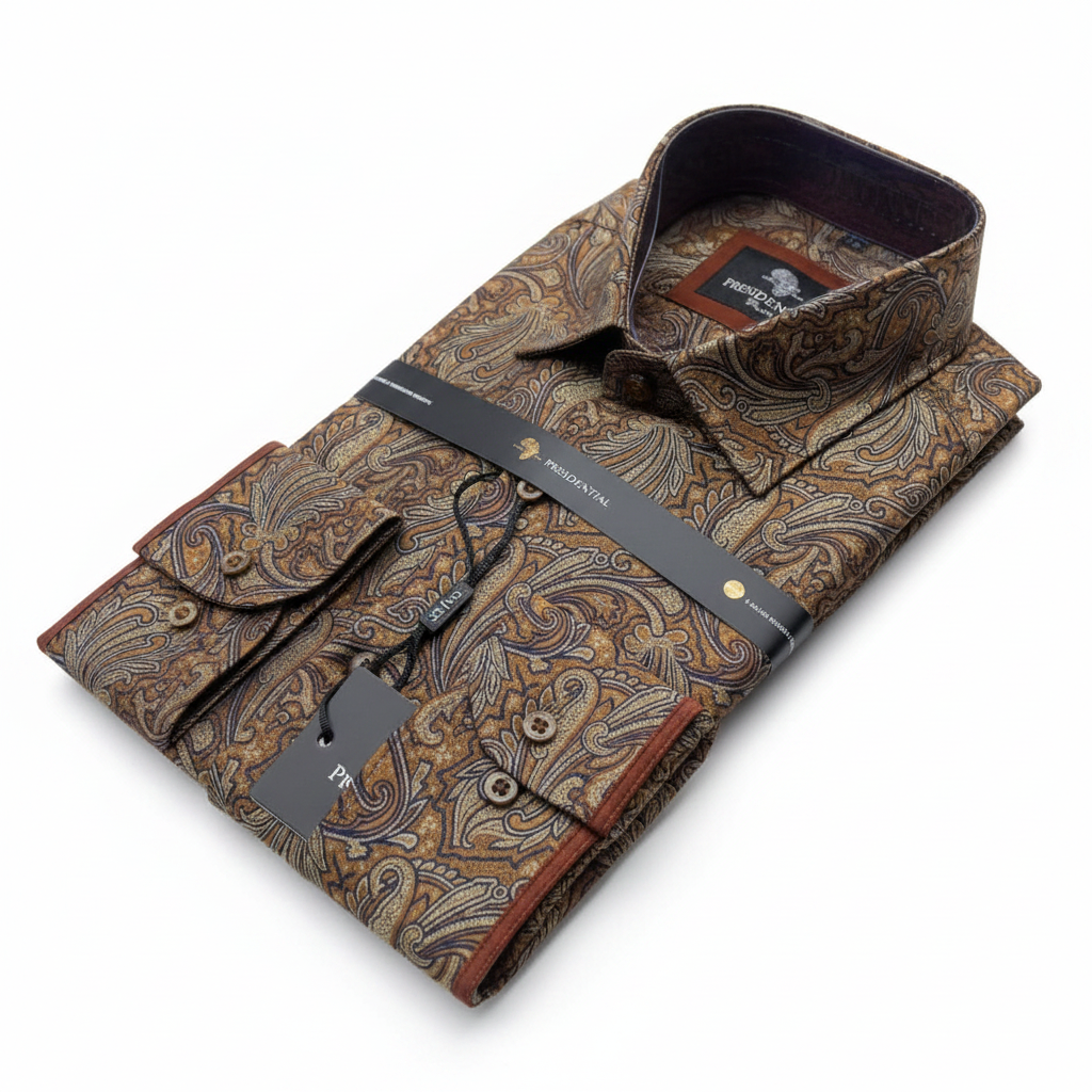 Presidential Men's Dress Shirt – Golden Paisley