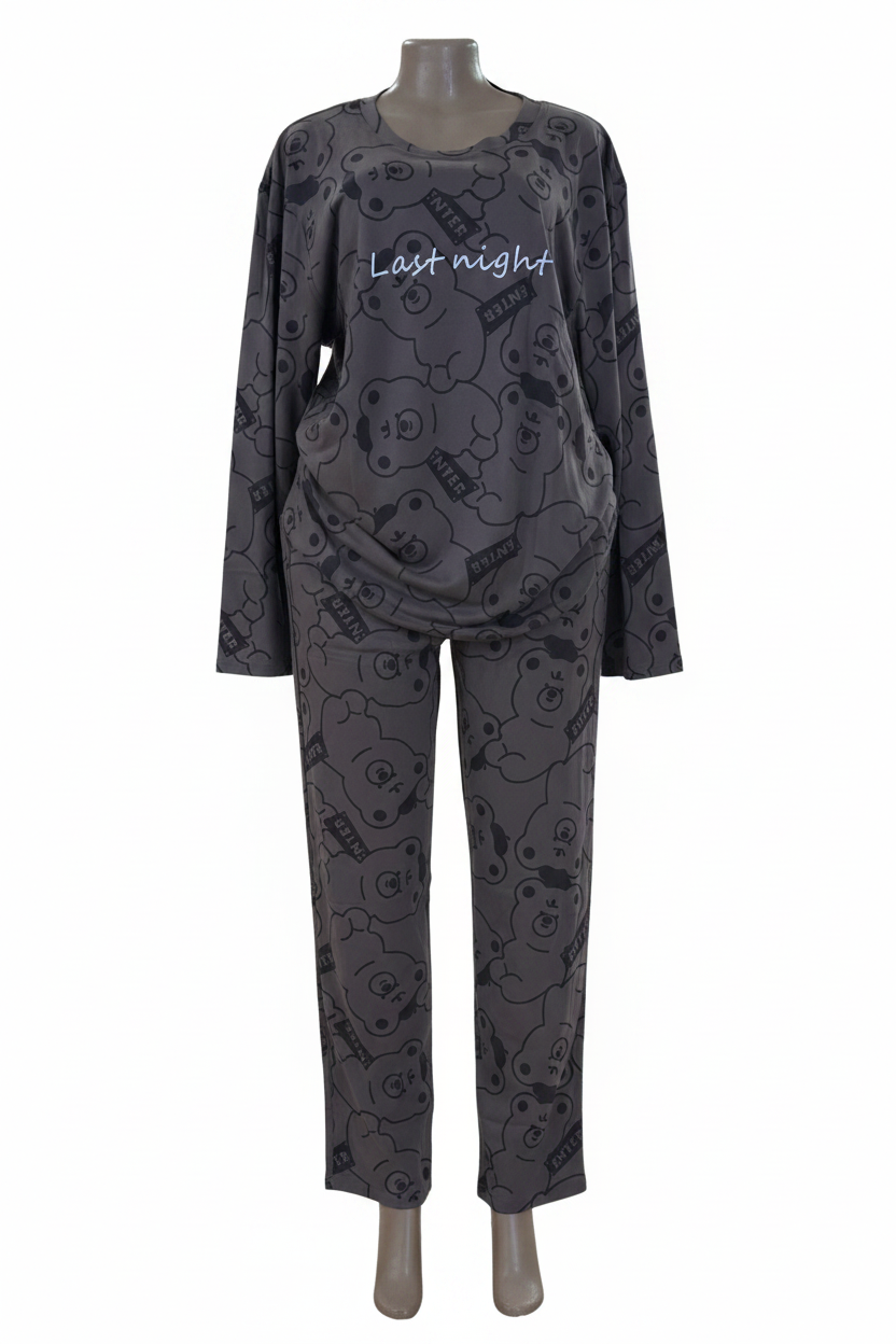 Ladies Last Night Bear Print Pajama Set