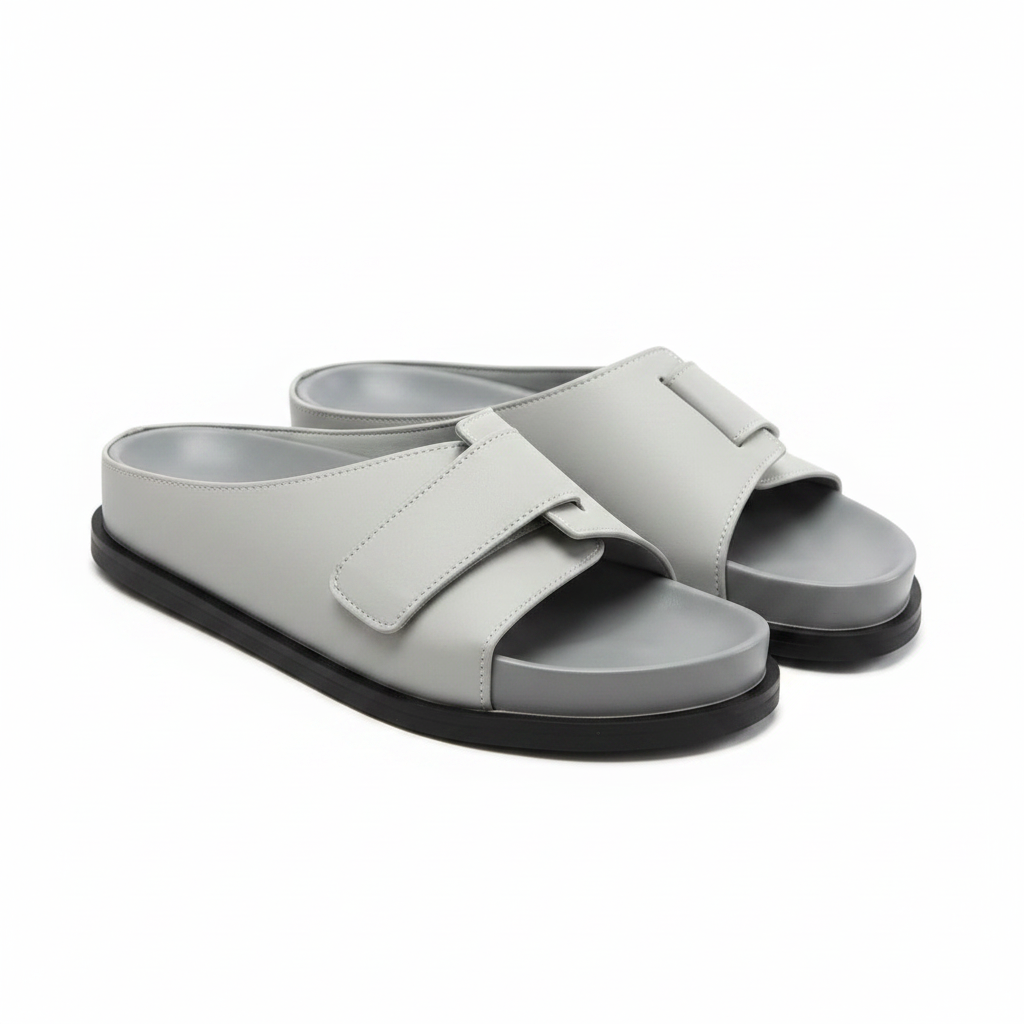 Jil Sander Men's Minimalist Grey Leather Slide Sandals