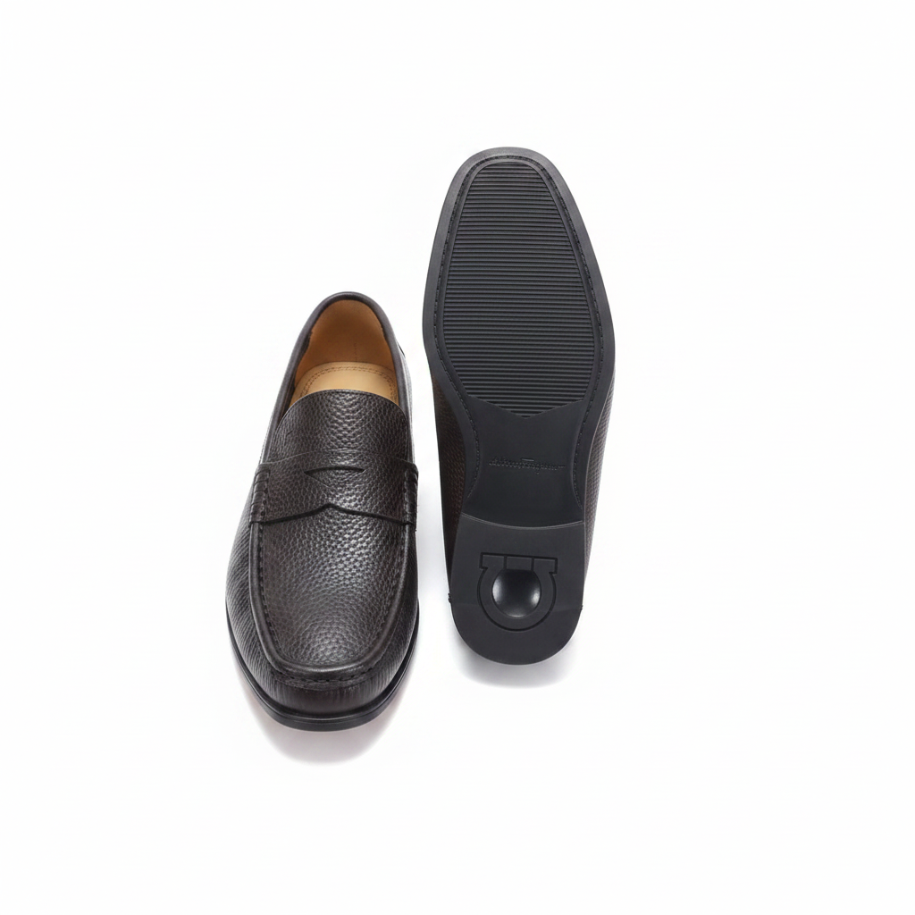 Men's Dark Brown Pebbled Leather Penny Loafer