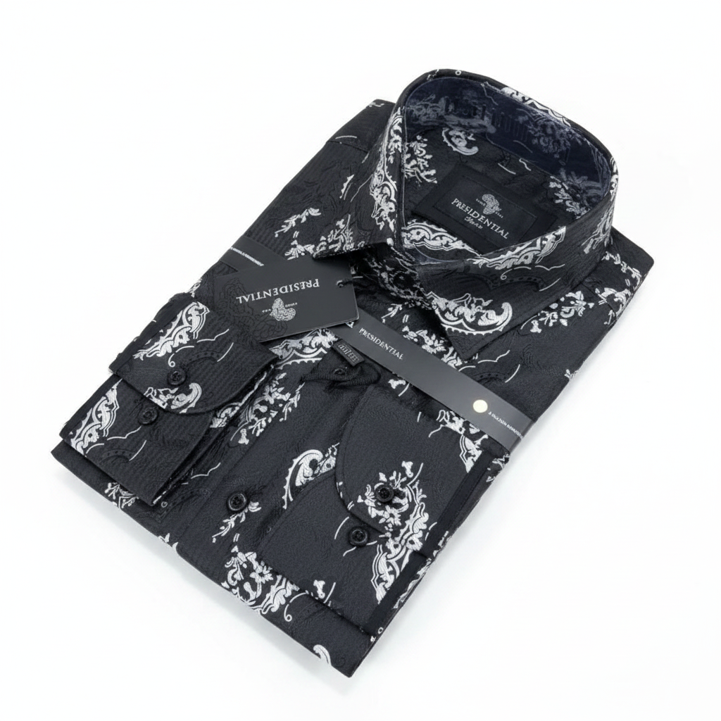 Presidential Men's Dress Shirt – Black Baroque
