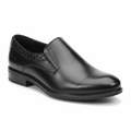 Men's Black Leather Slip-On Dress Shoe with Elastic Band Detail