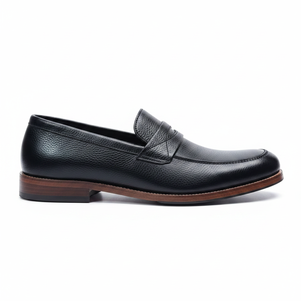 Men's Black Pebbled Leather Penny Loafer
