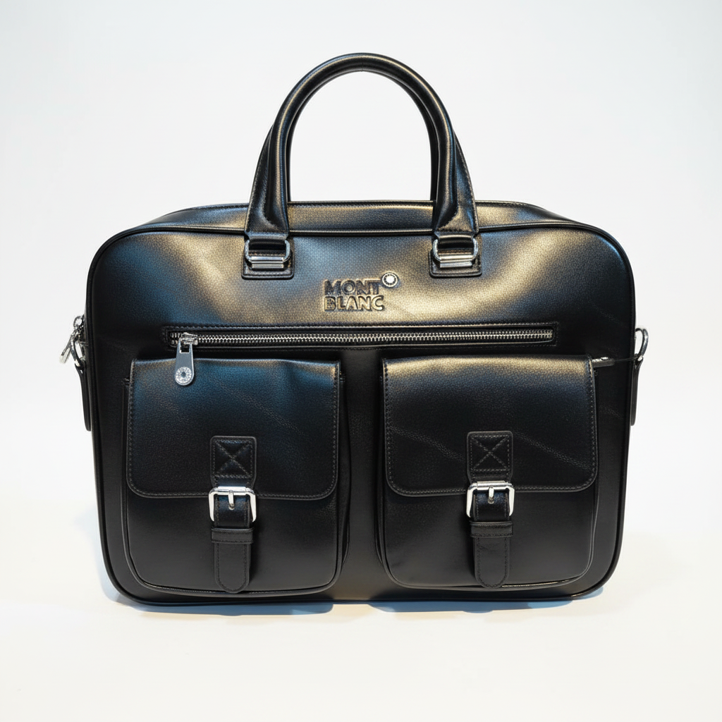 Leather Briefcase Laptop Bag Black