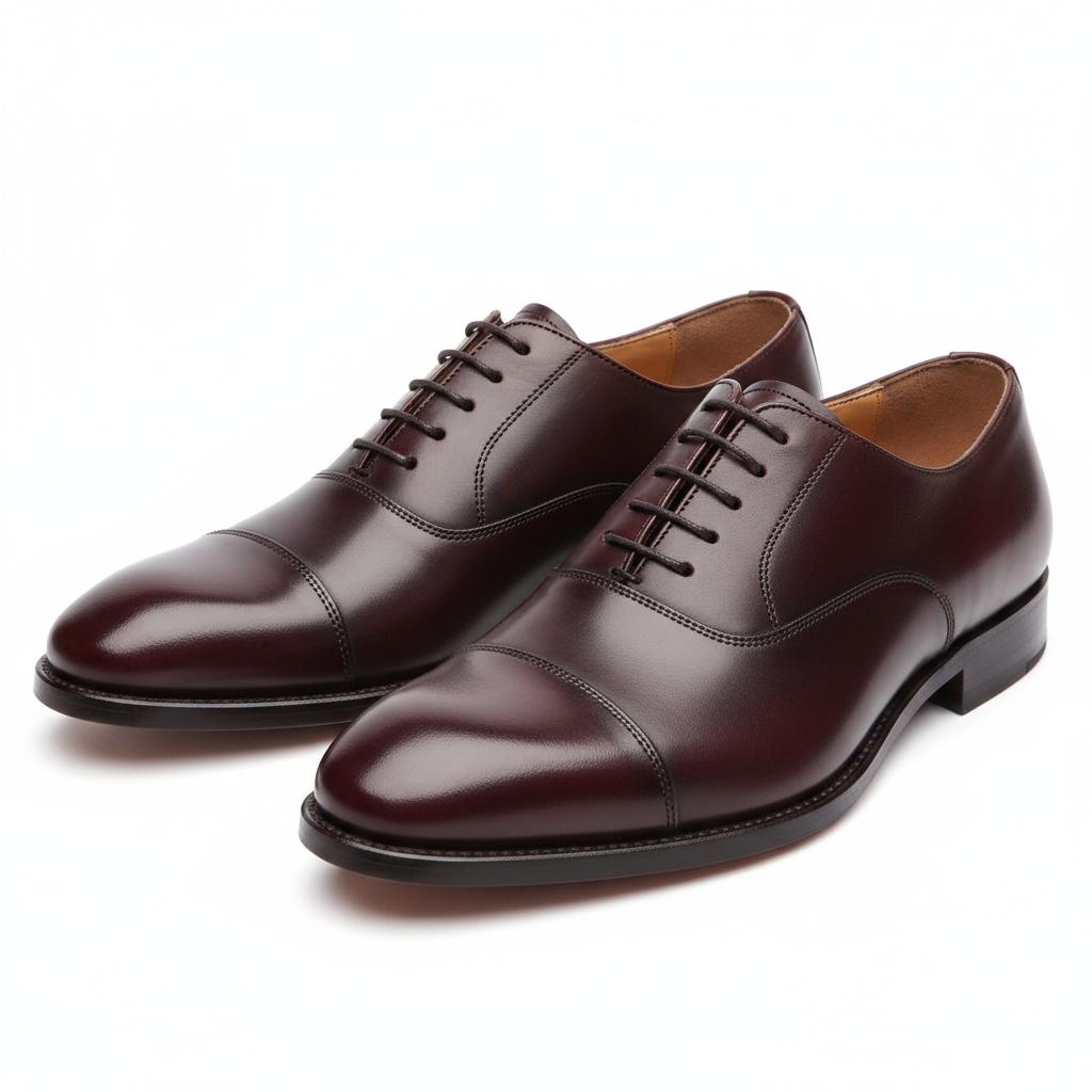 Dark Burgundy Leather Plain Cap Toe Oxford Shoes