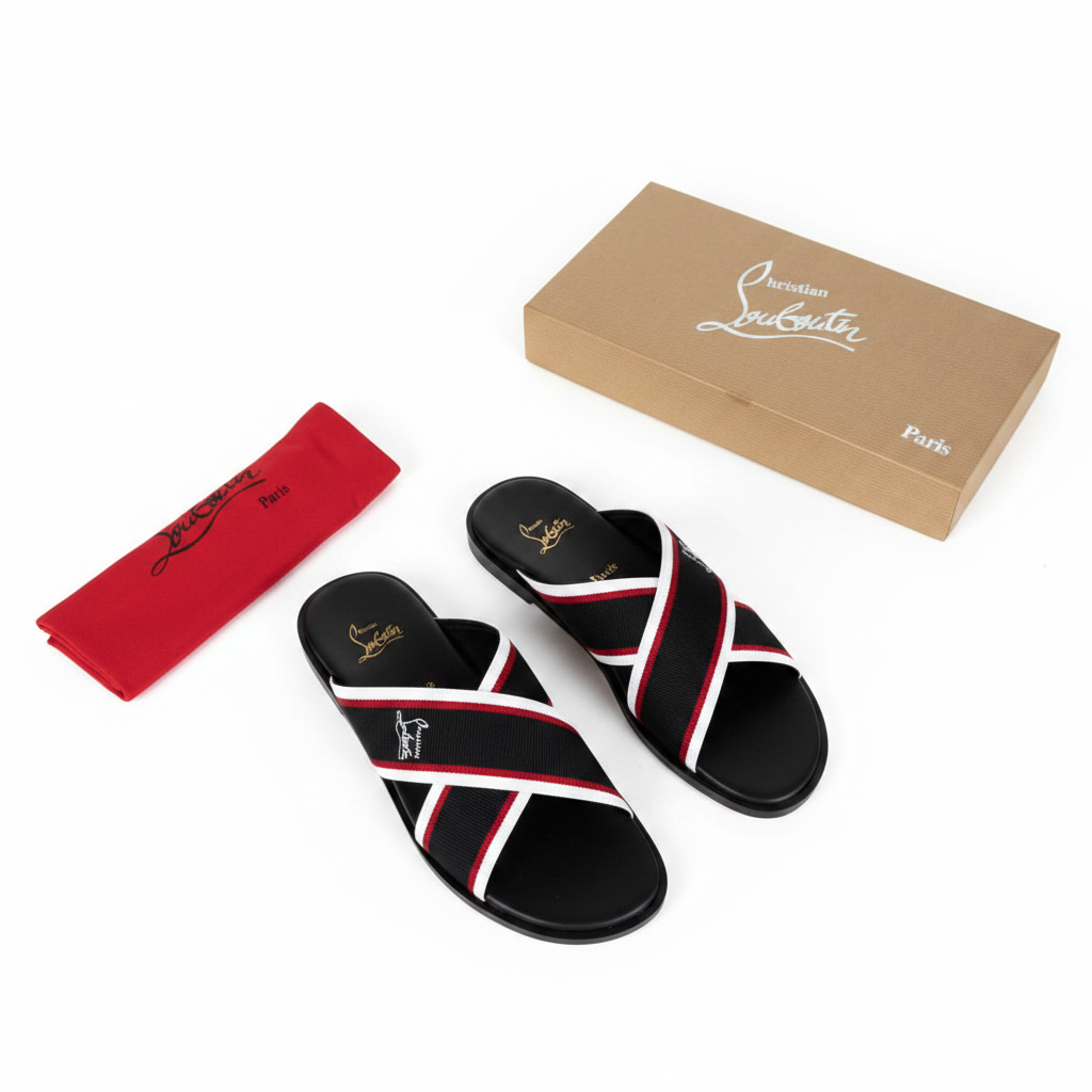 Christian Louboutin Grosgrain Crossband Slide Sandals