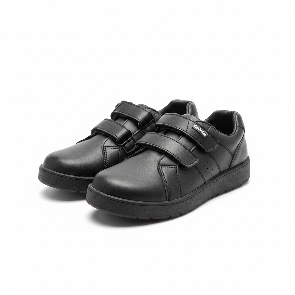 Crabkids Boys Black Double Velcro Sneaker School Shoes