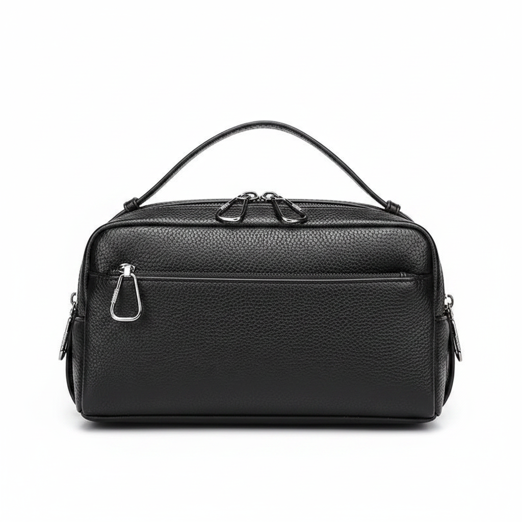 Men's Pebbled Leather Clutch Handbag – 4 Zip Compartments