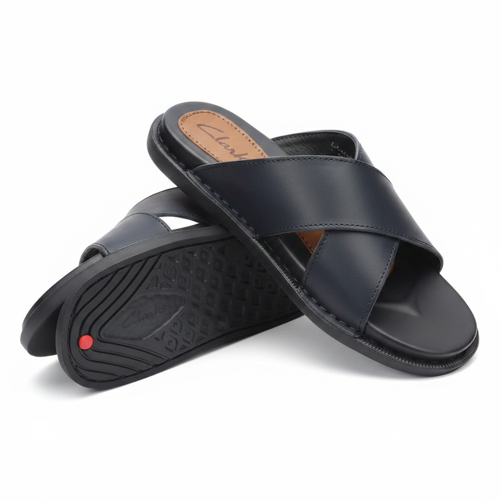 Clarks Men's Cross-Strap Leather Slide Sandals