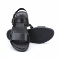 Men's Black Leather Open-Toe Buckle Sandals