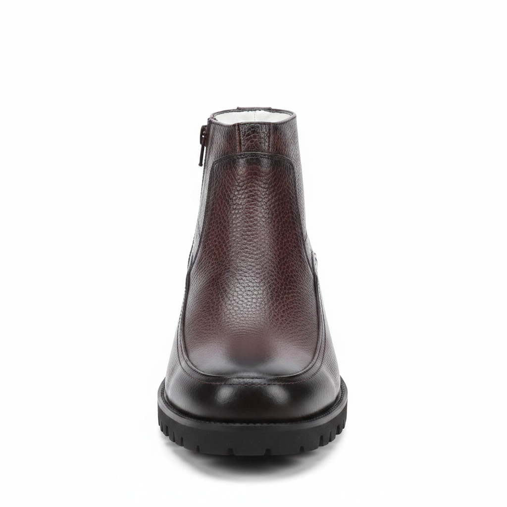 Dark Burgundy Pebbled Leather Zip Ankle Boot