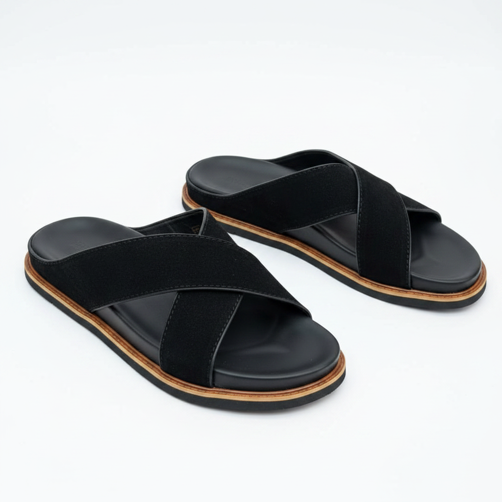 Men's Cross-Strap Suede Slide Sandals