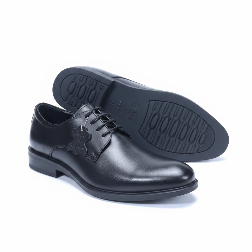 Black Leather Plain Toe Derby Shoes