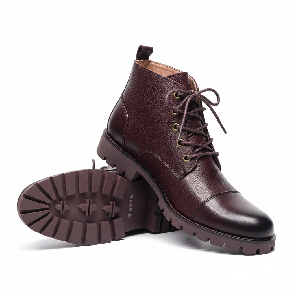 Timberland Burgundy Pebbled Leather Lace-Up Boots