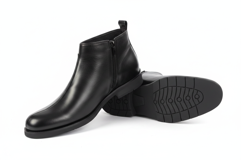 Black Leather Monk Strap Ankle Boots