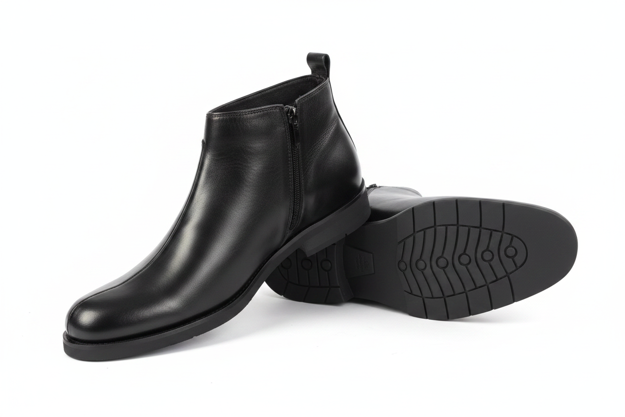 Black Leather Monk Strap Ankle Boots