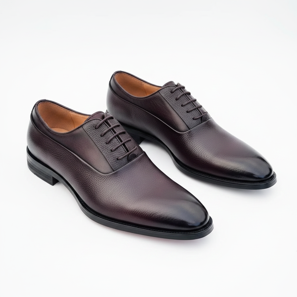 Dark Burgundy Pebbled Grain Whole-Cut Oxford Dress Shoes