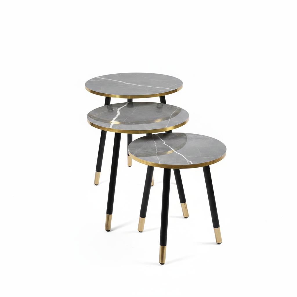 Marble Look Round Nesting Side Tables Set of 3