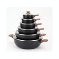Premium Black Matte Non-Stick Cookware Set with Wood-Effect Handles