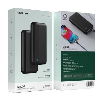 Green Lion Milos 20000mAh Power Bank – PD 20W Fast Charging