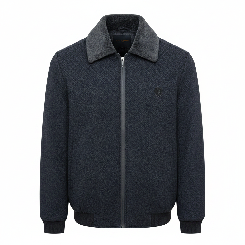 Men's Dark Navy Diamond Jacquard Zip-Up Jacket