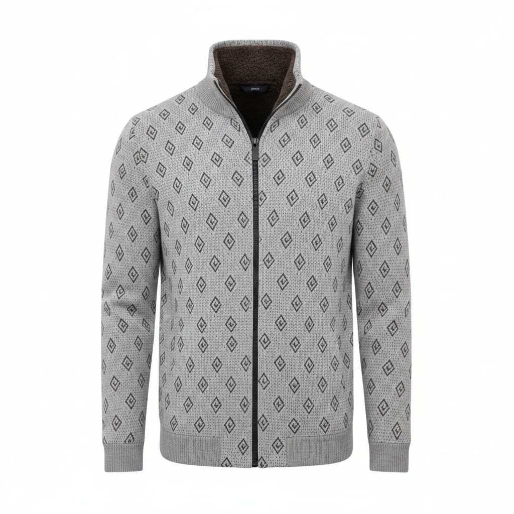 Men's Diamond Print Knit Zip-Up Jacket