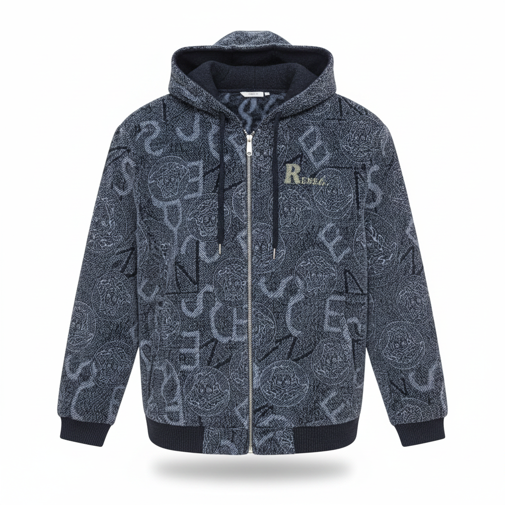 Men's Graphic Print Zip-Up Hoodie Jacket