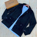 Men's Black Pinstripe Velvet Overshirt Jacket