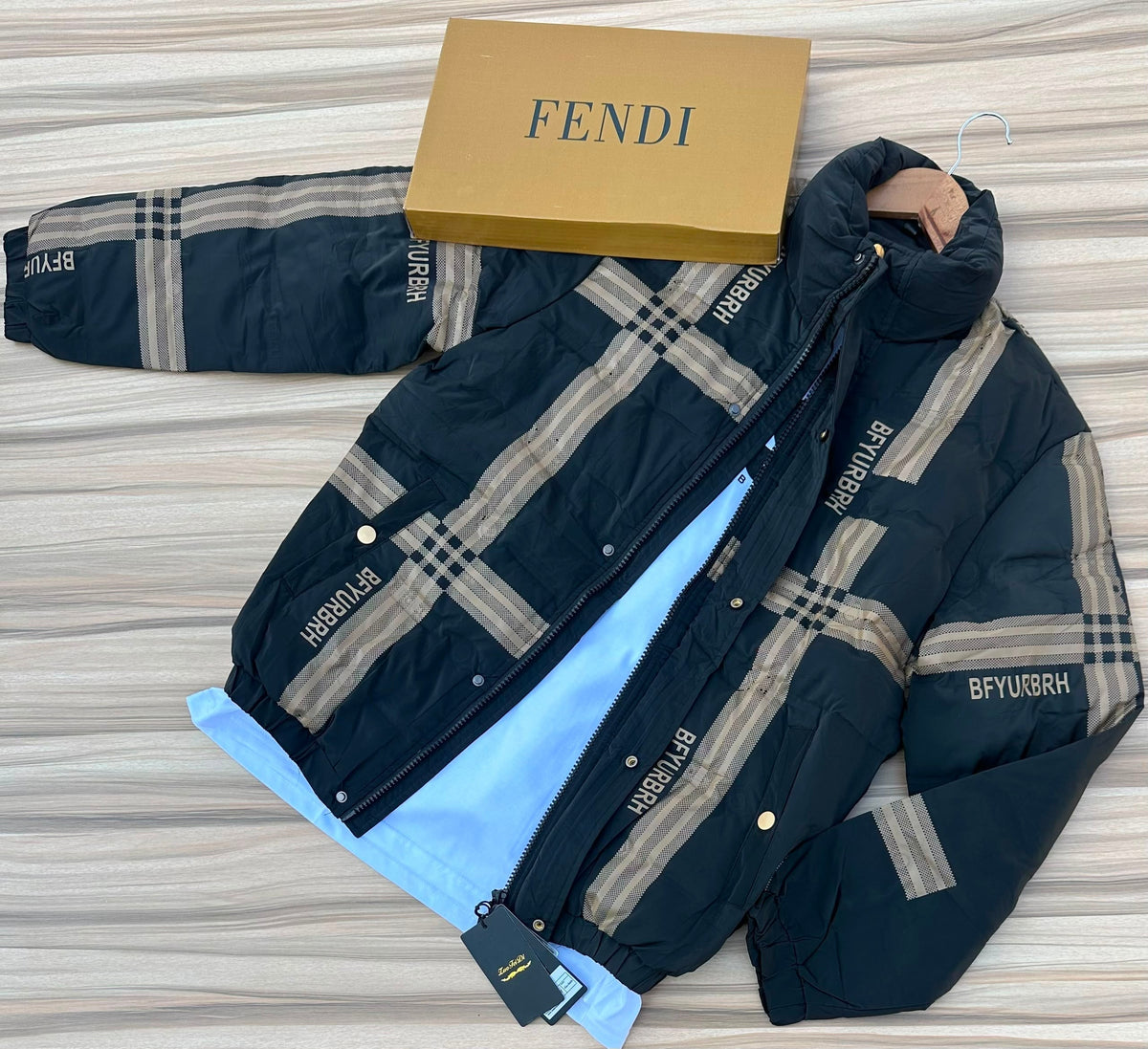 Men's Black Tartan Check Puffer Jacket