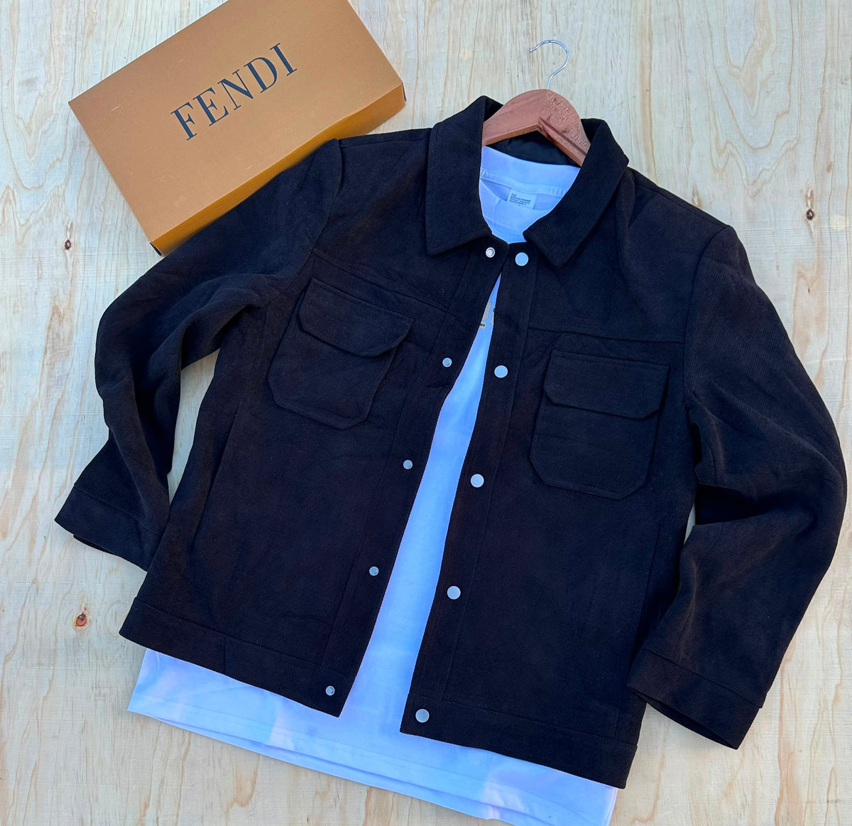 Men's Black Overshirt Jacket with Dual Chest Pockets