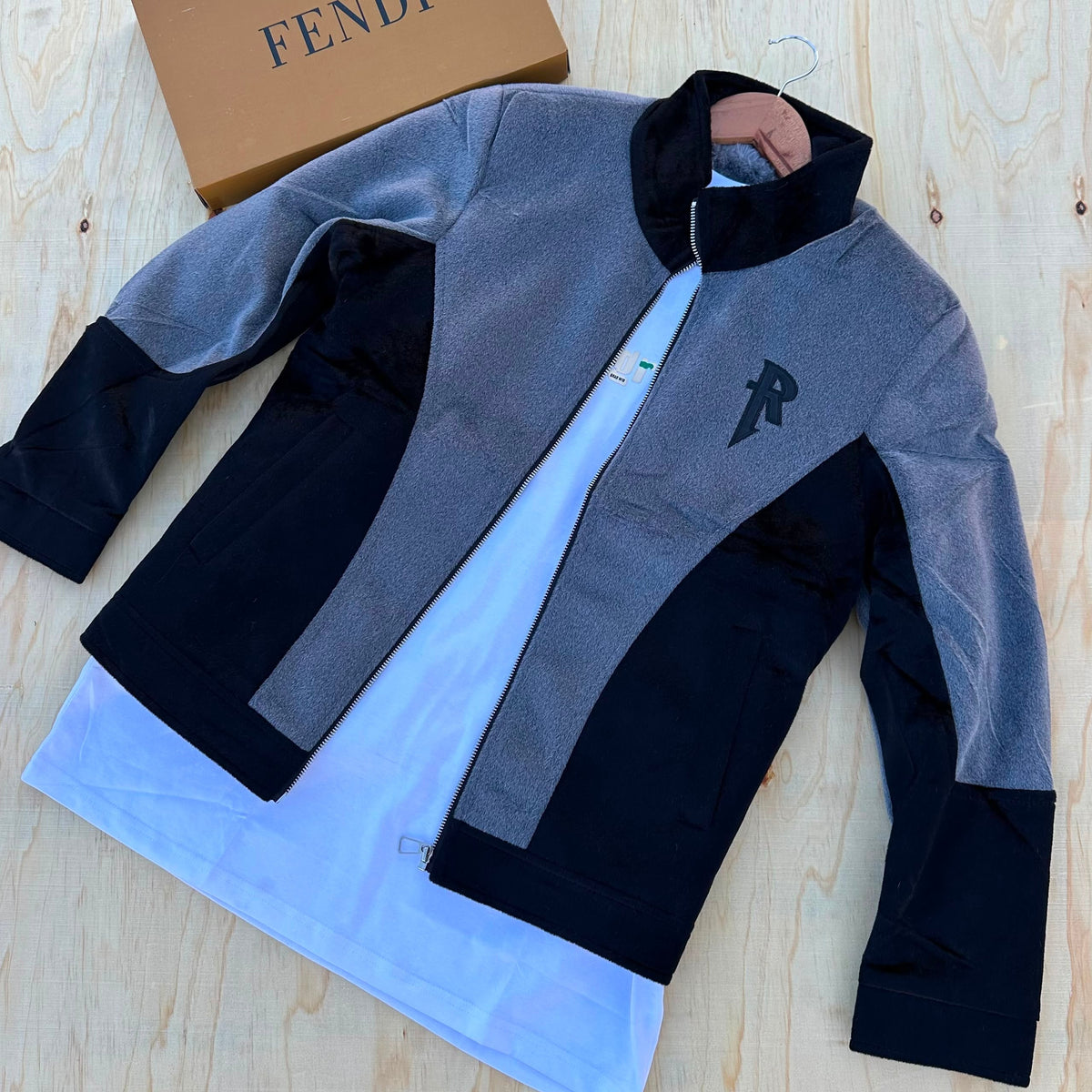 Men's Grey & Black Colour-Block Zip Track Jacket