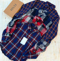 Men's Navy Patchwork Plaid Flannel Shirt