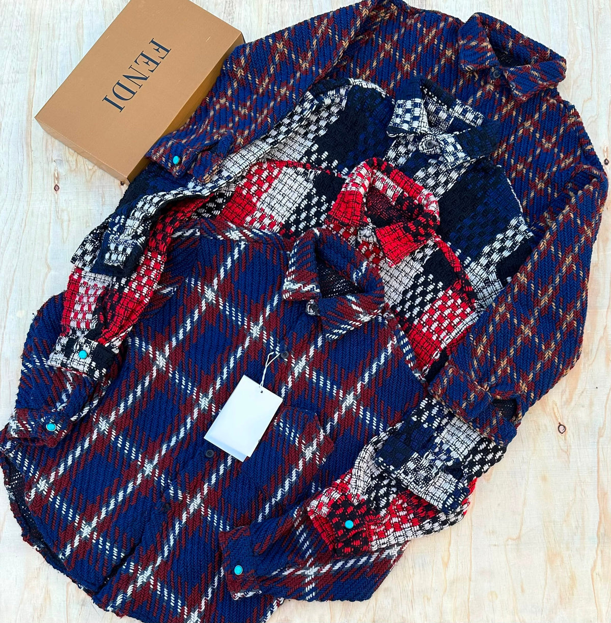 Men's Navy Patchwork Plaid Flannel Shirt