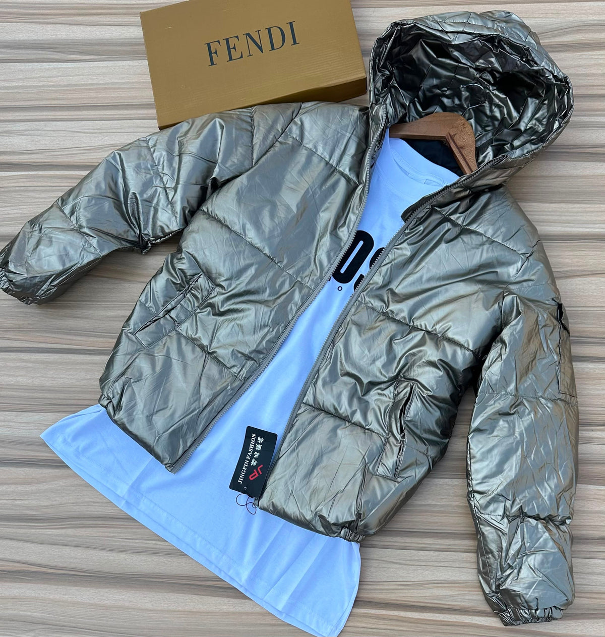 Men's Metallic Silver Hooded Puffer Jacket