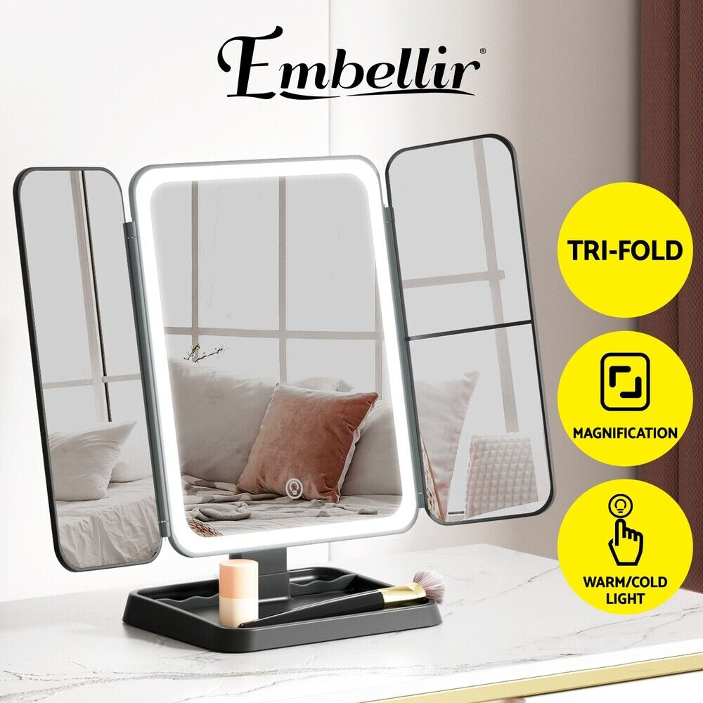 Embellir Tri-Fold LED Makeup Mirror – Magnification & Warm/Cold Light
