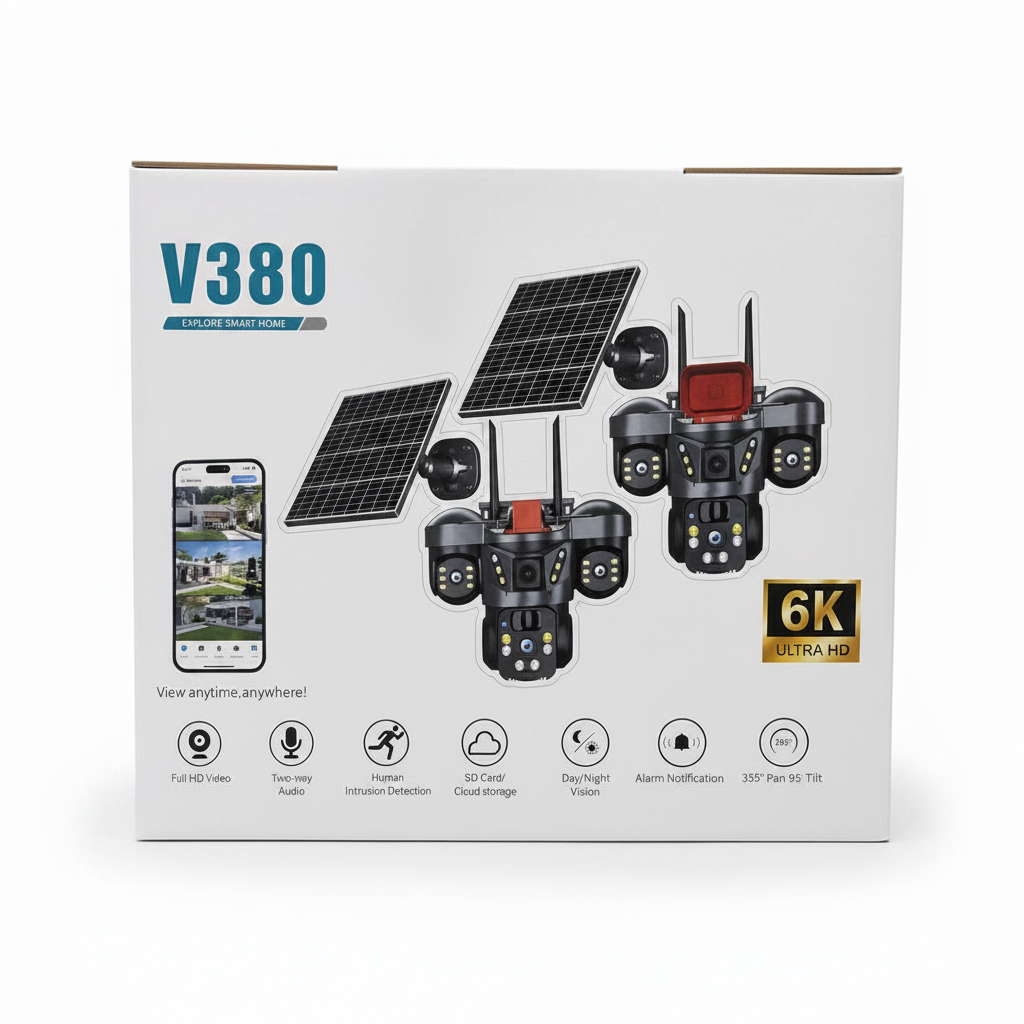 V380 6K Ultra HD Smart Solar Security Camera with 3 Lenses & 360° Rotation