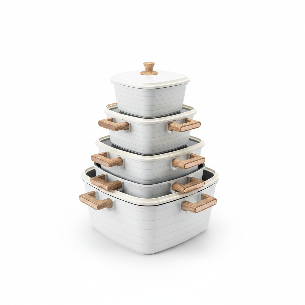 White Square Cookware Set - White Background